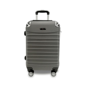 Troler Policarbonat, Rorik® Adventure, 24 inch, 58 L, Mediu/M 65x40x25 cm, valiza fermoar cifru antifurt, roti duble 360°, geamantan maner telescopic, Gri, Resigilat, Grad A