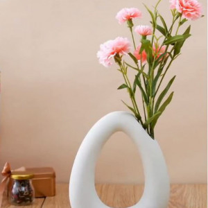 Vaza pentru flori Sfeexun, ceramica, alb, 20 x 16 x 5,5 cm - Img 3