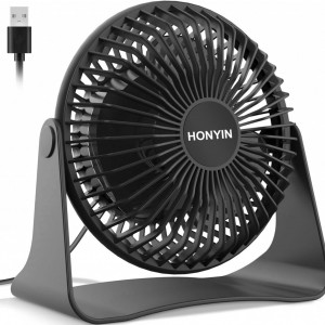 Ventilator de birou cu cap rotativ Honyin, USB, 3 viteze, ABS, negru - Img 1
