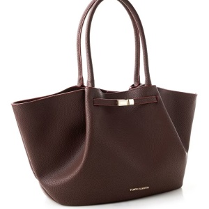 Vince Camuto geanta tote piele ecologica, 27x52x13 cm, inchidere capse, detalii aurii, logo, visiniu - Verificat A · Re-Bloom - Img 3