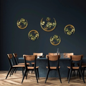 Wallxpert accesoriu decorativ perete, metal 100%, 50x50x5 cm, pictat manual, verde/auriu - Verificat A · Re-Bloom - Img 2