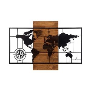 Wallxpert decor de perete 85x58 cm, metal 100% grosime 1.2mm, cadru lemn 3cm, negru si nuc - Verificat A · Re-Bloom