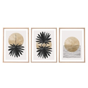 Wallxpert set 3 tablouri decorative cu rama, 3x50x70 cm, MDF 3mm, cadru lemn solid 2.5 cm, multicolor - Verificat A · Re-Bloom