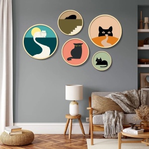 Wallxpert set 5 tablouri decorative lemn masiv, 43.5x43.5 + 37x37 + 31x31 + 26x26 + 18x18 cm, grosime 1.5 cm, multicolor - Verificat A · Re-Bloom - Img 2