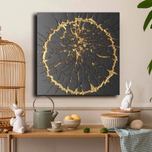 Wallxpert tablou decorativ canvas, 70x70 cm, panza 100% grosime 2.8mm, rama lemn pin 100%, negru/auriu - Verificat A · Re-Bloom - Img 2