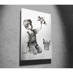 Wallxpert tablou decorativ canvas inspirat Banksy, 50x70 cm, 50% bumbac/50% poliester, imprimare digitala, cadru lemn 2x3 cm, alb/gri - Verificat A · Re-Bloom - Img 5