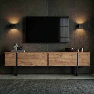 Woody Fashion comoda TV Onera, PAL melaminat, 180x30x50cm, Maro/Negru - Verificat A · Re-Bloom