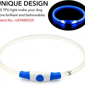 Zgarda pentru caine Iseen, LED, poliuretan termoplastic, albastru, 70 cm