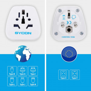 Adaptor universal Sycon, plastic, alb, 5,5 x 5,5 x 4,5 cm - Img 3