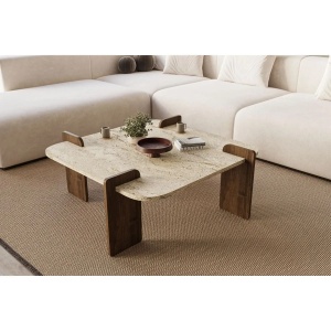 Afrolli masuta de cafea 90x90x35 cm, PAL melaminat, capacitate 35 kg, travertin si nuc - Verificat A · Re-Bloom - Img 6