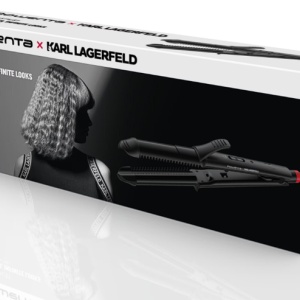 Aparat de coafat multifunctional 3 in 1 Rowenta x Karl Lagerfeld Fashion Stylist CF451LF0, 66W, invelis ceramic, temperatura reglabila 170-200 °C, varf rece, generator de ioni, incalzire rapida in 45s, negru & rosu, Resigilat, Grad A