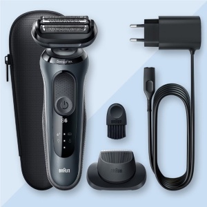 Aparat de ras electric Braun Series 6 61-N1000s Wet&Dry, AutoSense, 4 elemente de taiere, SensoFlex, Trusa de voiaj, Gri, Resigilat, Grad A