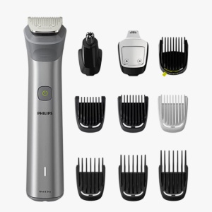 Aparat de tuns barba si parul 10 in 1 PHILIPS Multigroom All in One MG5920/15, tehnologie BeardSense, lame din otel cu auto-ascutire, 11 setari de lungime, rezistent la apa, husa, Negru / Argintiu, Resigilat, Grad A - Img 4