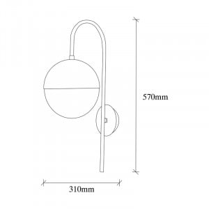 Aplica de perete Jake, metal/sticla, negru/auriu/alb, 31 x 57 cm