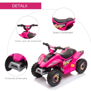ATV electric pentru copii, PP/metal, 72x40x45.5 cm, baterie 6V 4.5Ah, viteza 2.8-4.6km/h, roti Φ19.5cm, capacitate 20kg, certificat EN71/EN62115, varsta 18-36 luni, design off-road, roz - Verificat A · Re-Bloom - Img 4