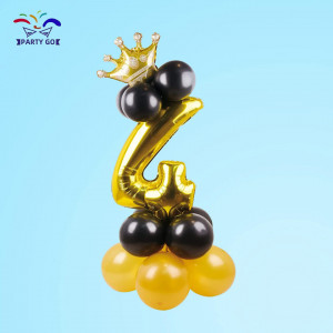 Balon aniversar Party Go, cifra 4, folie/latex, auriu, 115 cm