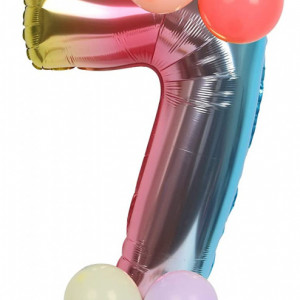 Balon aniversar PARTY GO, cifra 7, folie/latex, multicolor, 65 cm - Img 1