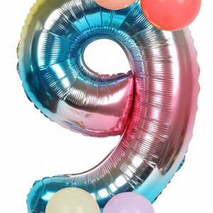 Balon aniversar PARTY GO, cifra 9, folie/latex, multicolor, 65 cm