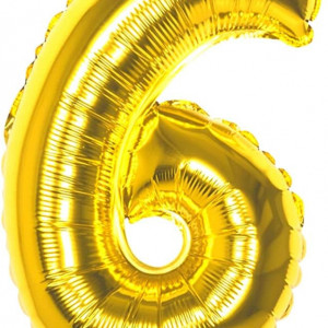 Balon aniversar pentru 6 ani Lagunashop, folie, auriu, 100 cm - Img 1