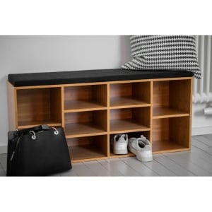 Banca cu spatiu de depozitare Wenko, MDF/panza, maro/negru, 48 x 103 x 29,5 cm