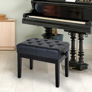 Bancuta pentru pian cu compartiment depozitare, lemn masiv/piele PU/spuma, 54.5x33x48-58 cm, inaltime reglabila, compartiment 50x29x4 cm, captuseala 3.5cm, capacitate 200kg, negru - Verificat A · Re-Bloom - Img 2