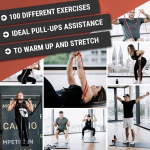 Banda elastica lunga VIA FORTIS, Ultra Light, de rezistenta, premium, ghid de exerciti, geanta depozitare, pentru fitness, antrenament, Negru, 7-24 Kg, Resigilat, Grad A - Img 5