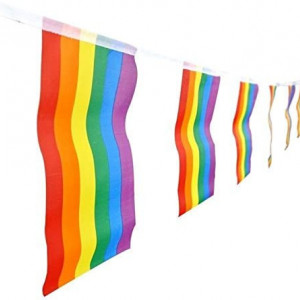Banner cu 30 de steaguri curcubeu Hollylife, nailon/poliester, multicolor, 10 m / 14 x 21 cm - Img 8