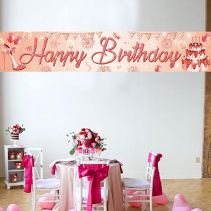 Banner Happy Birthday Onehouse, tesatura, roz, 40 x 210 cm - Img 7