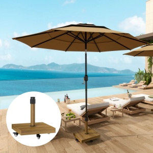 Baza pentru umbrela cu roti si frane Re-Bloom, metal/beton, 45x45x48 cm, compatibila stalpi 36-38-48mm, efect lemn - Verificat A · Re-Bloom - Img 3