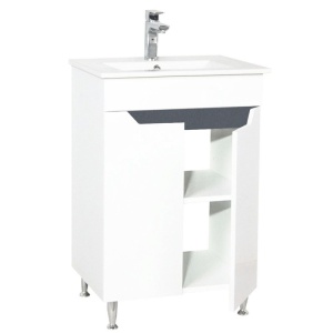 Baza si lavoar baie GN0561, cu picioare si usi, alb/antracit, 50x46x81 cm - Img 3