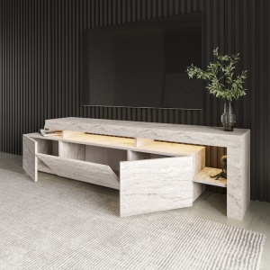 Beliz comoda TV 192x37x53 cm, PAL 18mm melaminat, bordura PVC, iluminare LED inclusa, travertin - Verificat A · Re-Bloom - Img 4