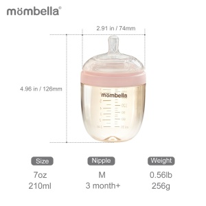 Biberon Anticolici Mombella Breast-Like, 210ml, Tetina M flux mediu, PPSU,Old Roze - Img 4