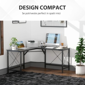 Birou de colt Re-Bloom, PAL/otel, negru, 150 x 150 x 76 cm, Resigilat, Grad A - Img 2