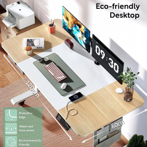 Birou electric reglabil pe inaltime cu 4 comenzi de memorie MAIDeSITe, lemn/otel carbon, alb/natur, 140 X 70 cm - Img 8