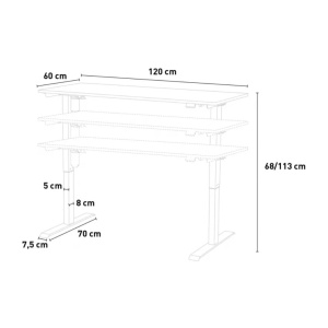 Birou Electric Standwalk, Reglabil pe inaltime, Alimentare prin cablu 24W, Cadru solid din otel, Blat din lemn cu finisaj melaminat 1.8 cm, Rezistent la zgarieturi, 120x60cm, Negru