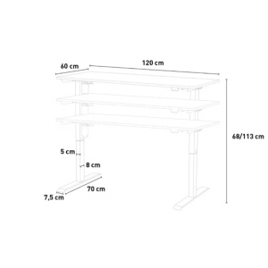 Birou Electric Standwalk, Reglabil pe inaltime, Alimentare prin cablu 24W, Cadru solid din otel, Blat din lemn cu finisaj melaminat 1.8 cm, Rezistent la zgarieturi, 120x60cm, Negru - Img 2