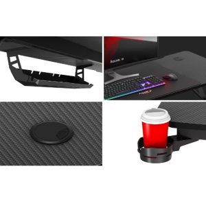 Birou gaming Huzaro, Hero 3.3, 140 x 60 x 74 cm, inclusiv mousepad 80 x 58 cm, 2 Intrari Pentru Cabluri, Negru - Img 2