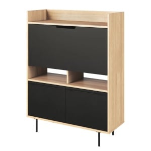 Birou secretaire Lomborg, PAL/metal, negru mat/natur, 104 x 138 x 40 cm