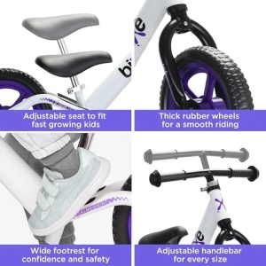 Bixe bicicleta fara pedale, cadru aluminiu, roti 12 inch, varsta 2-5 ani, alb/mov - Verificat A · Re-Bloom - Img 3