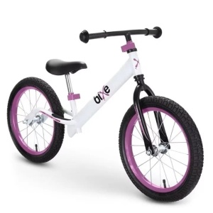 Bixe bicicleta fara pedale, cadru aluminiu, roti 16 inch, anvelope pneumatice, varsta 5-9 ani, alb/mov - Verificat A · Re-Bloom