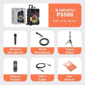 Boxa portabila 2.0 Oakcastle, Majority, 2 microfoane, tripod si telecomanda incluse, 150 W, negru, Resigilat, Grad A - Img 2