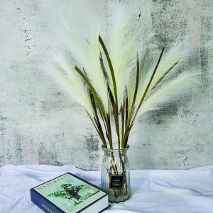 Buchet flori artificiale Beau Jour, matase/hartie/metal, alb/verde, 5 fire, 70 cm - Img 2