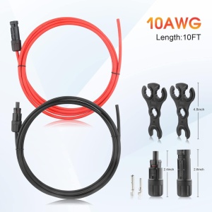 Cablu 10AWG cu accesorii pentru panoul solar Pawkq, rosu/negru, 3 m