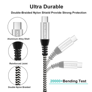 Cablu de date USB A la USB C 3.1 ZeroneTeck, nailon/metal, alb/negru, 3 m