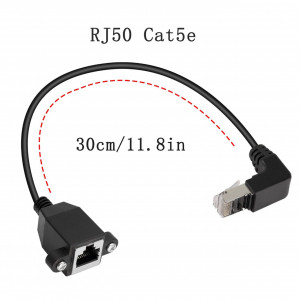Cablu ethernet cu unghi de 90° RJ50 10P10C Qianrenon, metal/plastic, negru, 30 cm