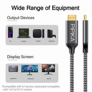 Cablu HDMI 8.60 de 2K Pipika, plat, negru/gri, nailon, 1 m - Img 7