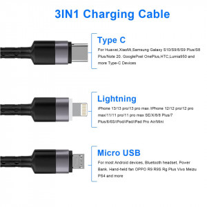 Cablu multifunctional C 3 in 1 MTAKYI, negru, 2 m - Img 5
