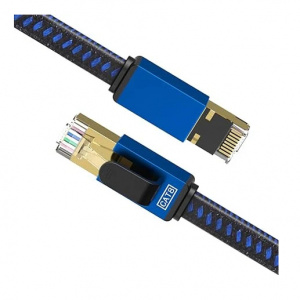 Cablul Cat 8 Lekvkm, plat, metal/nailon, albastru/negru, 1 m