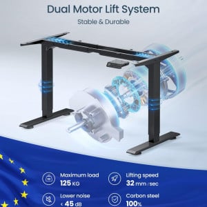 Cadru birou electric reglababil pe inaltime cu 2 picioare de ridicare si motor dublu MAIDeSITe, otel aliat, negru, 60 x 72-120 cm