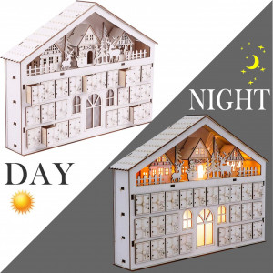 Calendar de advent Valery Madelyn, LED, lemn, alb, 39 x 7 x 30 cm